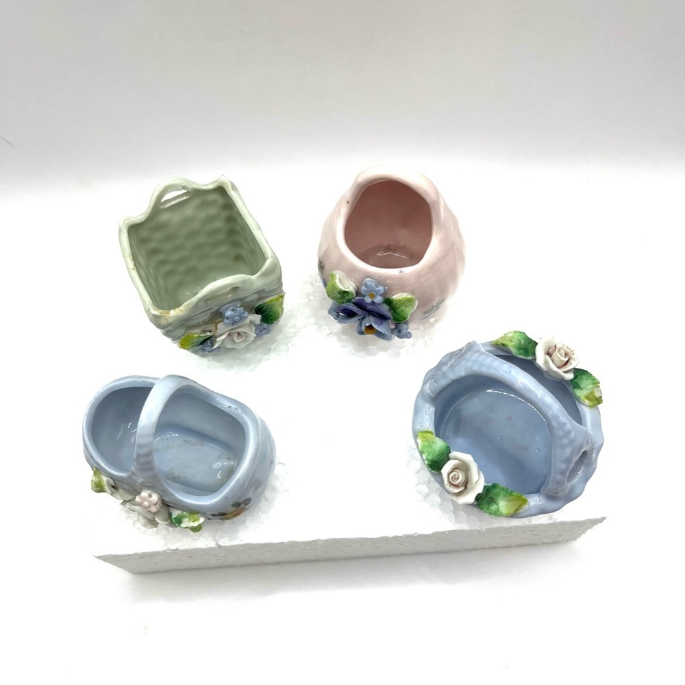 Elfinware Vintage Porcelain Baskets Vase Made In Germany Floral Mini 2” - 2.5” - Picture 3 of 14